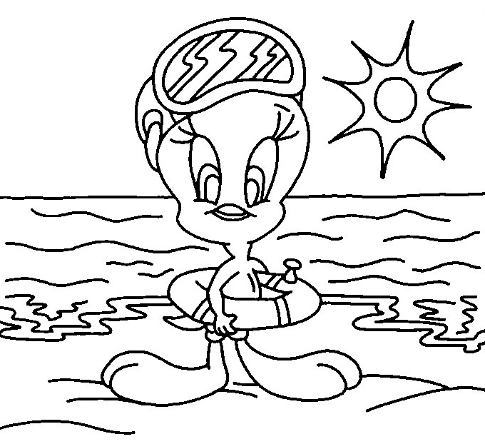 Tweety the canary by the sea coloring page